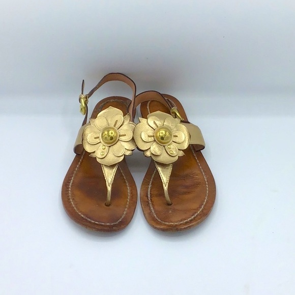 Coach Gold Sari Metallic Flowers Leather Sandals Size 8 - Picture 2 of 14